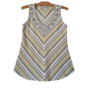 Soft Surroundings Embroidered Embellished Top Sleeveless V-neck Striped